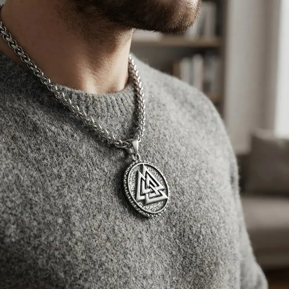 Collar Vikingo En Acero Hombre Y Mujer Dije Pequeño Valknut 12