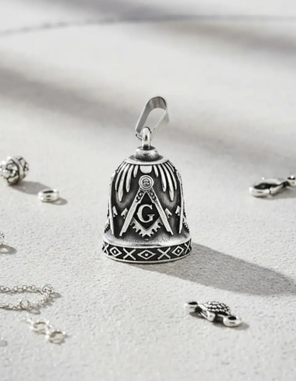 Dije Colgante Campana Mason Ritual Acero Inoxidable Hombre 3