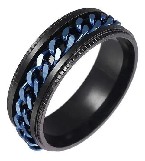 Anillo Argolla Cadena Color Negro Suerte Titanio Hombre Moda