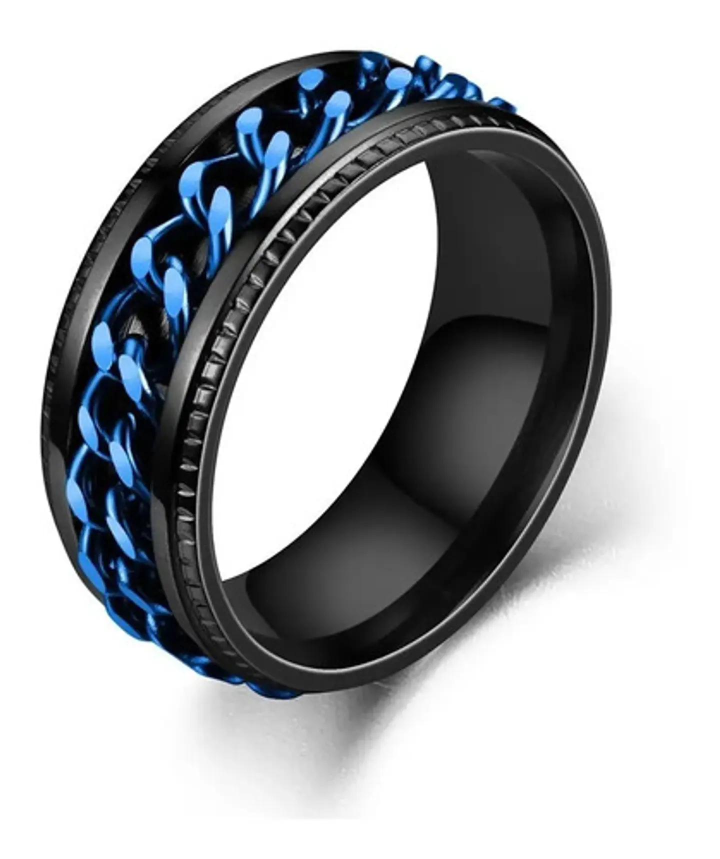 Anillo Argolla Cadena Color Negro Suerte Titanio Hombre Moda 2