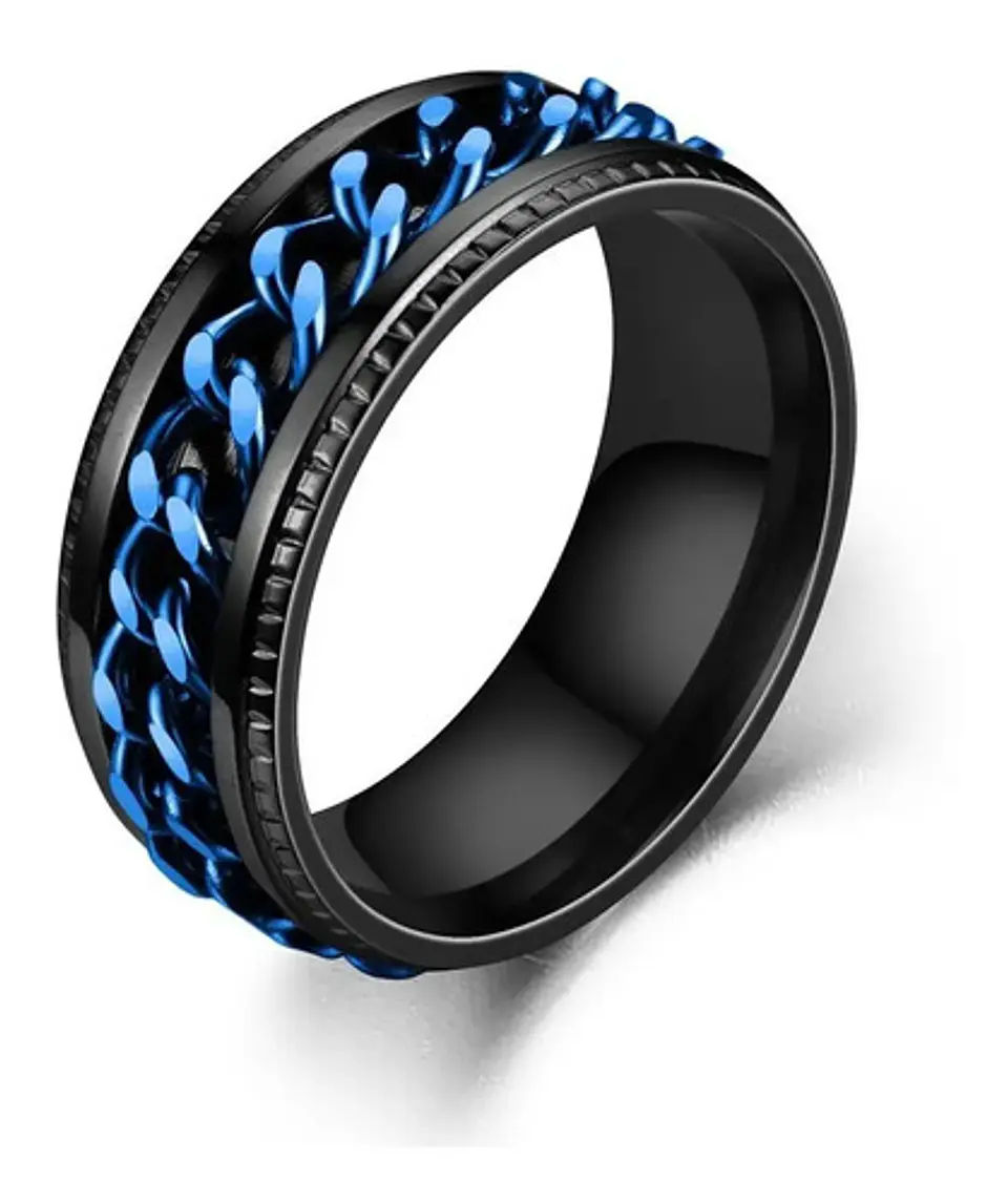 Anillo Argolla Cadena Color Negro Suerte Titanio Hombre Moda 2