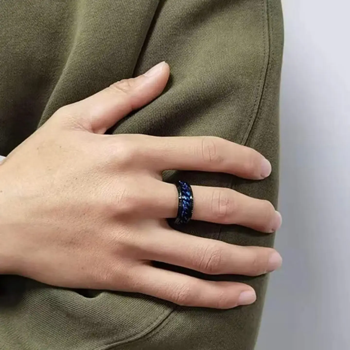 Anillo Argolla Cadena Color Negro Suerte Titanio Hombre Moda 5