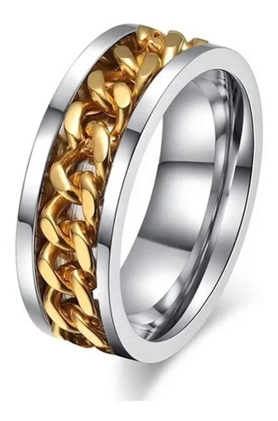 Anillo Argolla Cadena Color Negro Suerte Titanio Hombre Moda 7