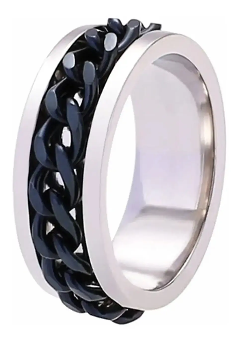 Anillo Argolla Cadena Color Negro Suerte Titanio Hombre Moda 12