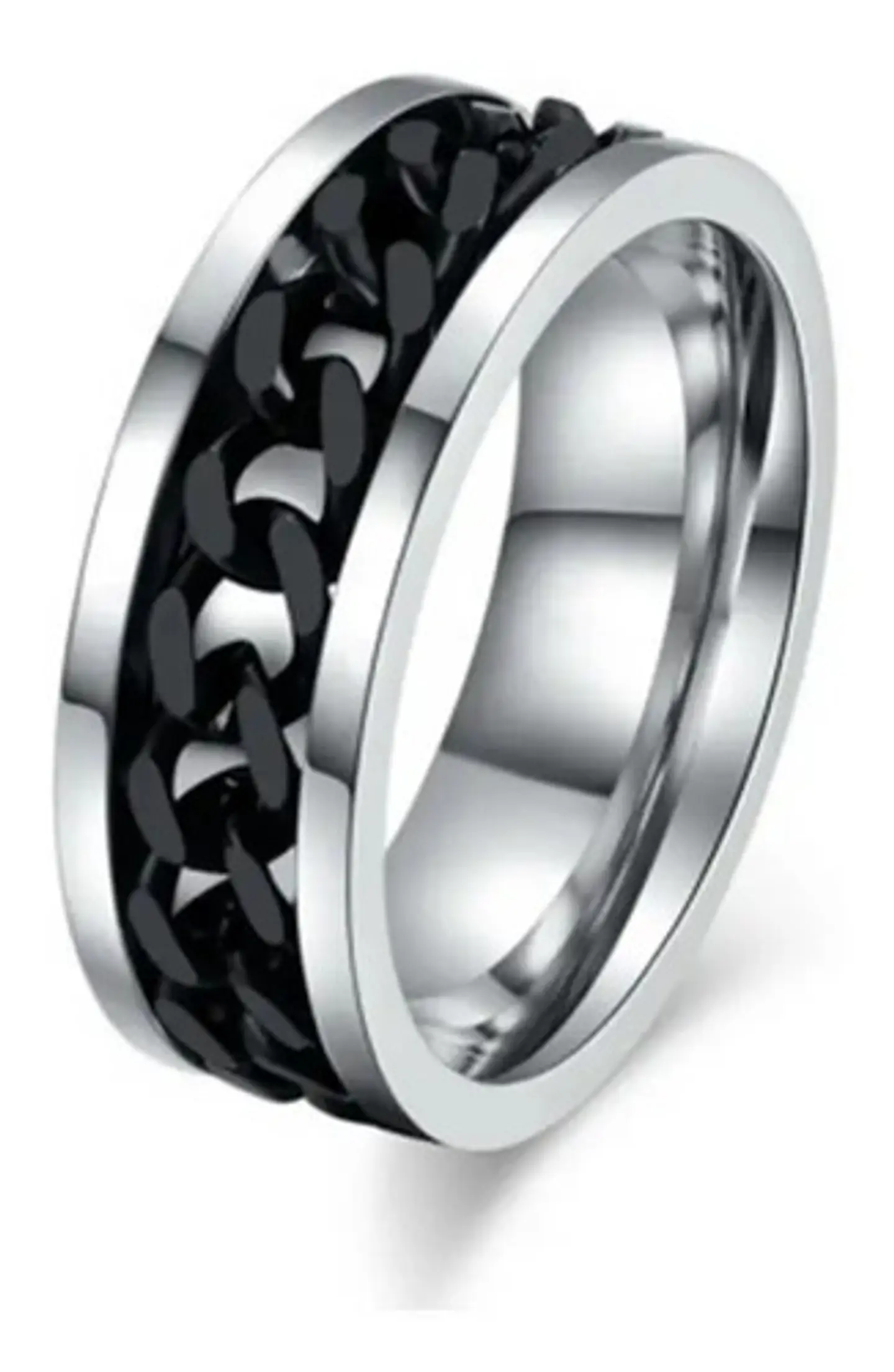 Anillo Argolla Cadena Color Negro Suerte Titanio Hombre Moda 13