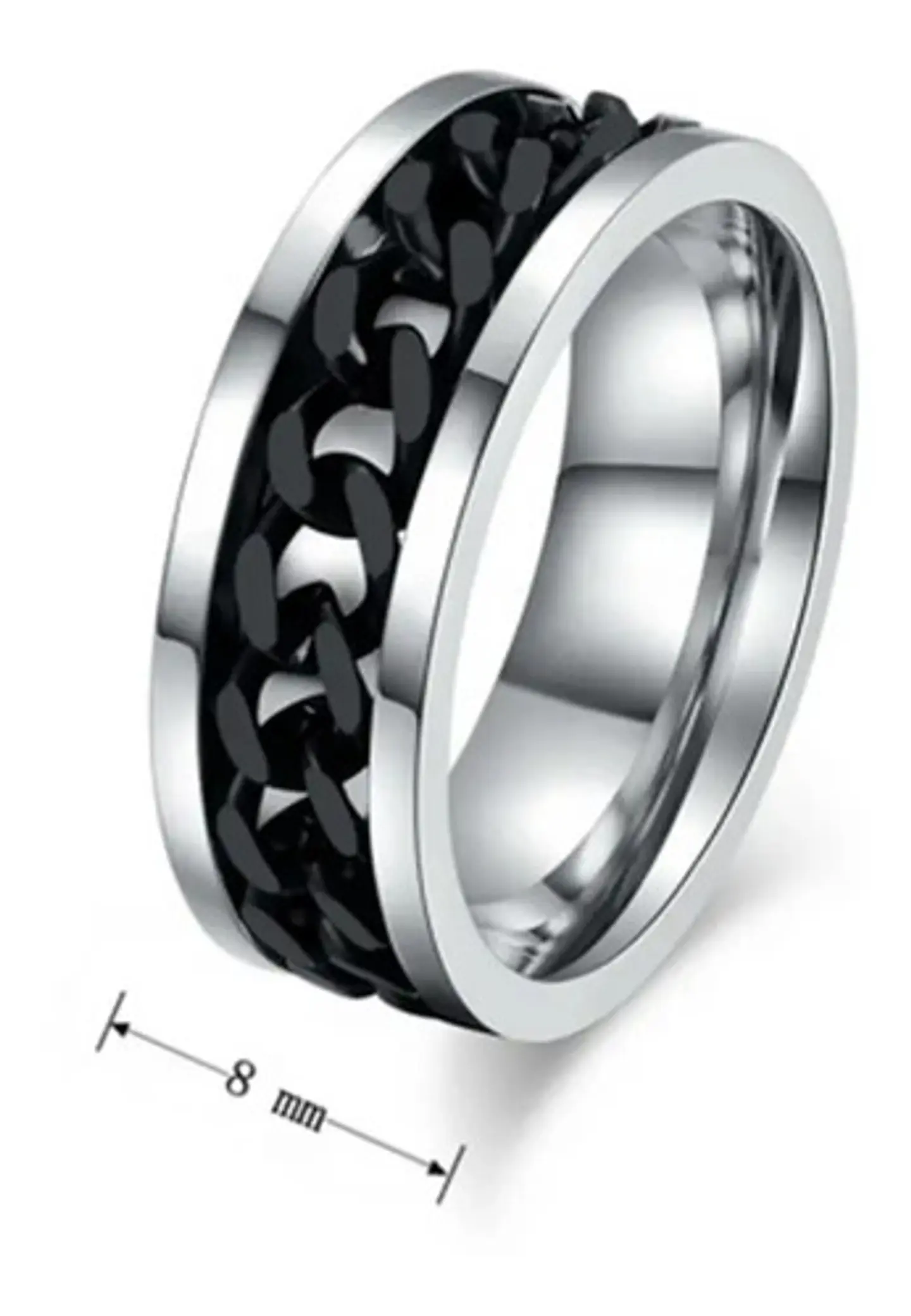 Anillo Argolla Cadena Color Negro Suerte Titanio Hombre Moda 17
