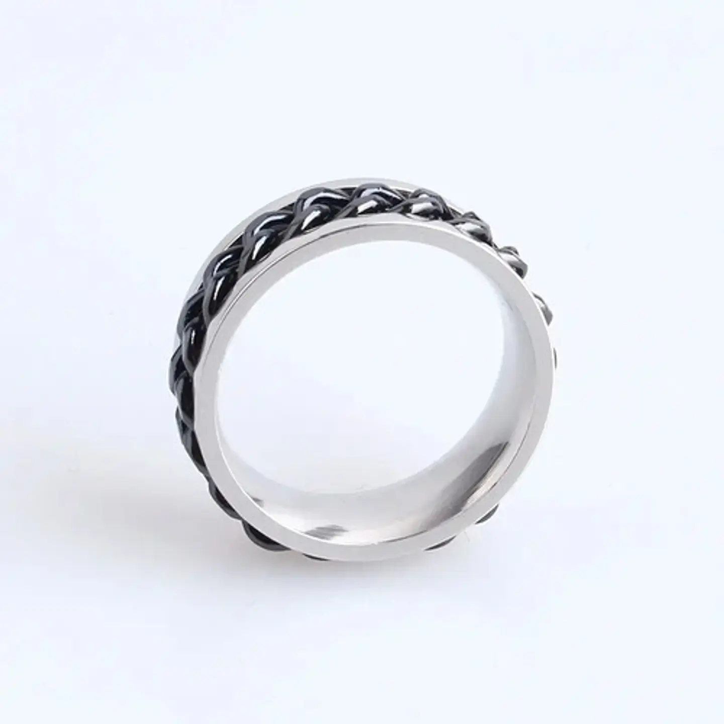 Anillo Argolla Cadena Color Negro Suerte Titanio Hombre Moda 18