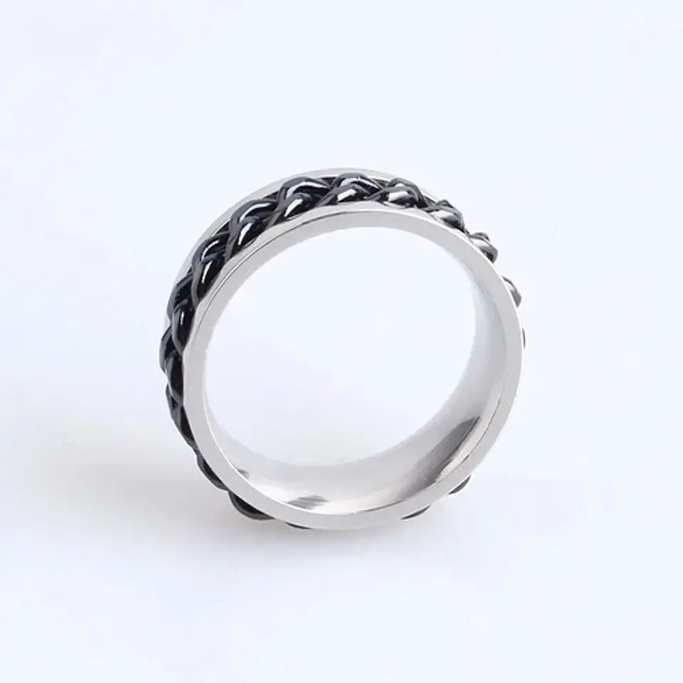 Anillo Argolla Cadena Color Negro Suerte Titanio Hombre Moda 18