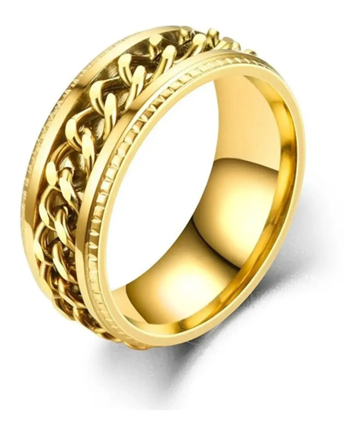 Anillo Argolla Cadena Color Negro Suerte Titanio Hombre Moda 20
