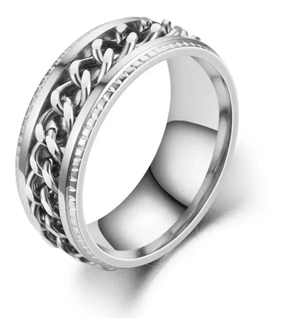 Anillo Argolla Cadena Color Negro Suerte Titanio Hombre Moda 21