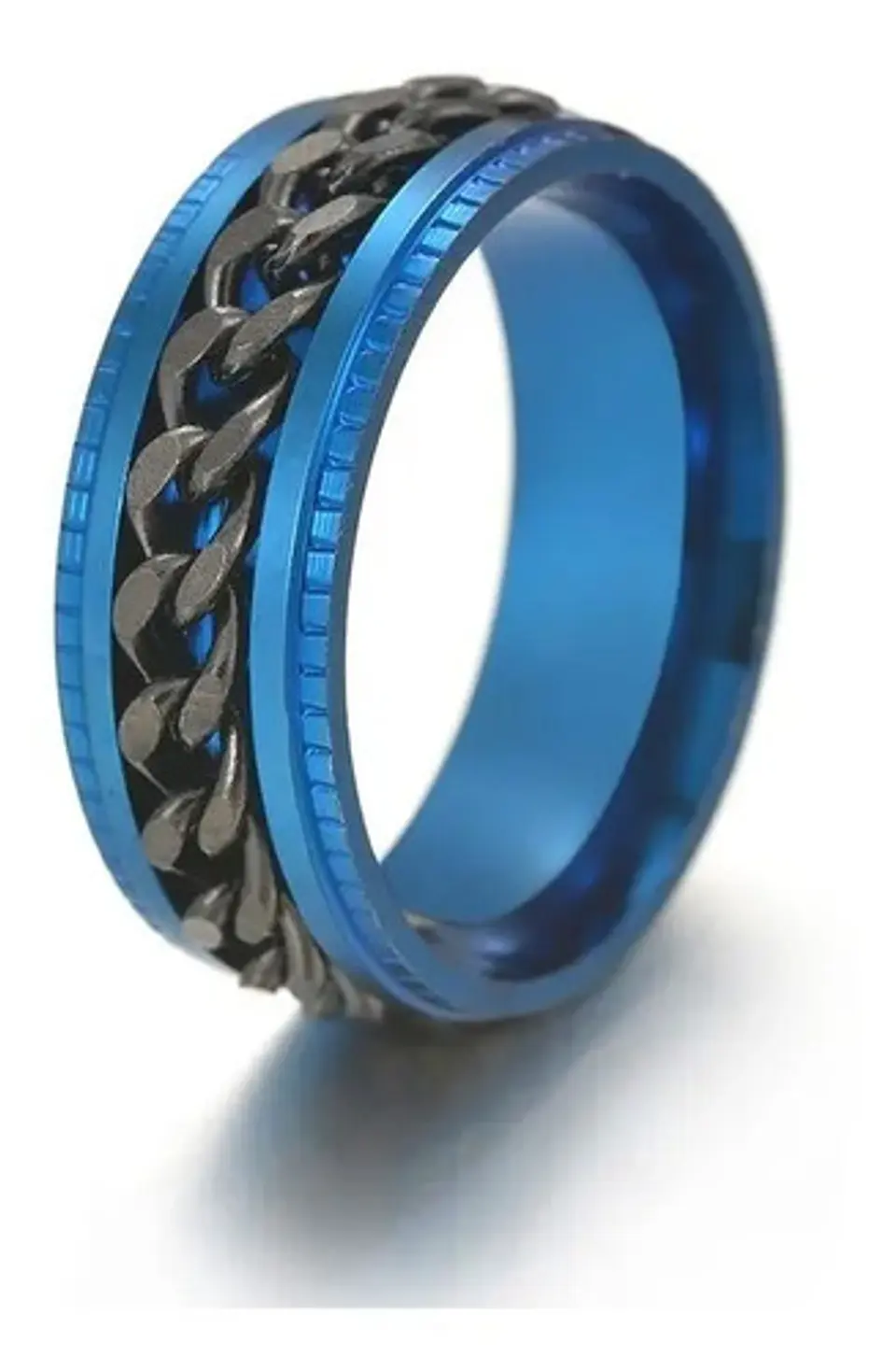 Anillo Argolla Cadena Color Negro Suerte Titanio Hombre Moda 23