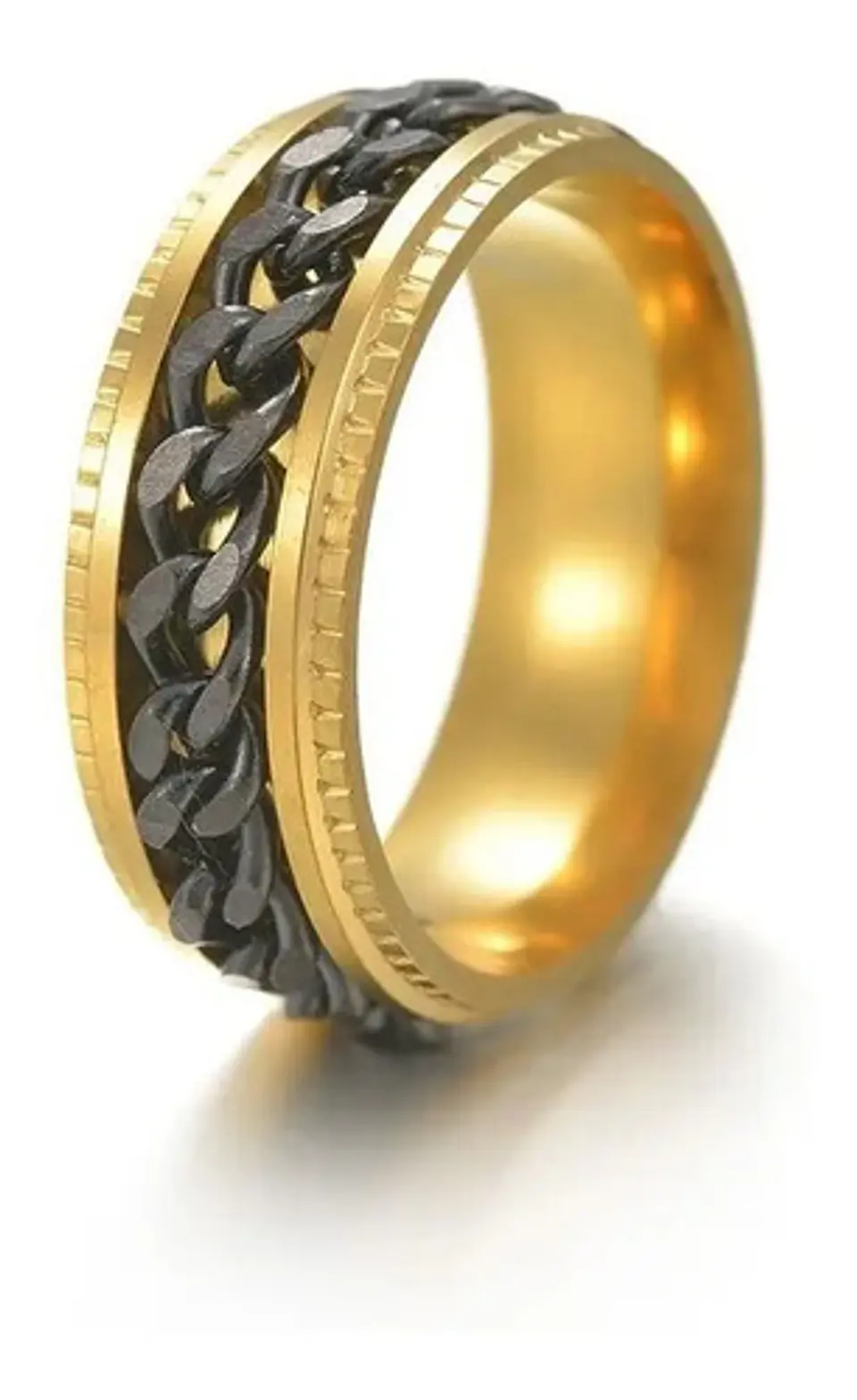 Anillo Argolla Cadena Color Negro Suerte Titanio Hombre Moda 24