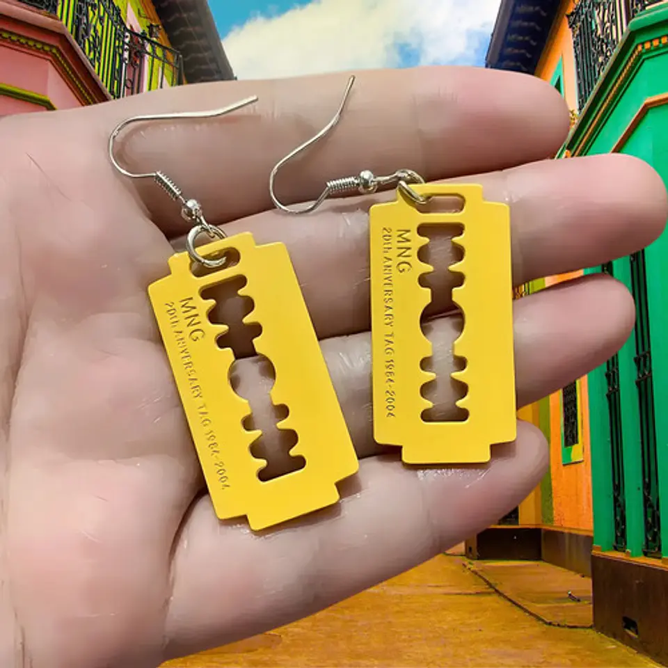 Aretes Pendientes Cuchilla Minora Hoja Afeitar Hombre Mujer 3