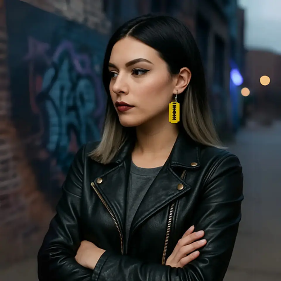 Aretes Pendientes Cuchilla Minora Hoja Afeitar Hombre Mujer 4