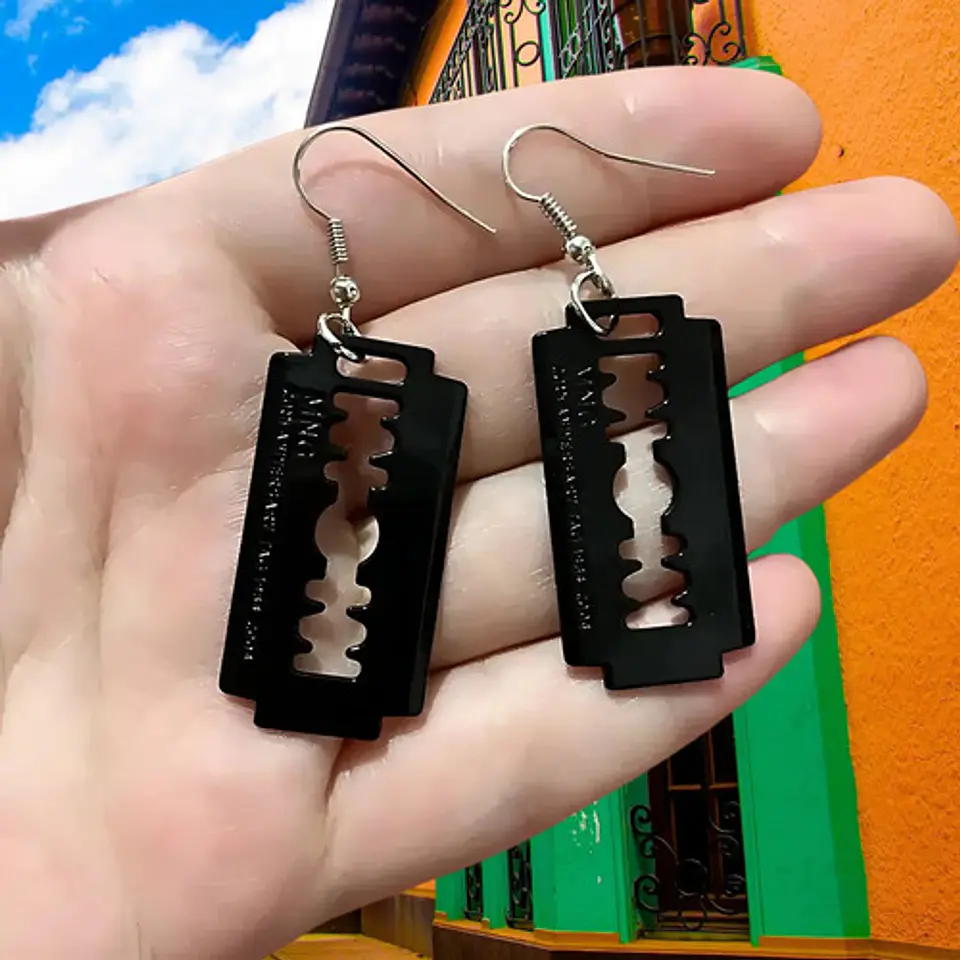 Aretes Pendientes Cuchilla Minora Hoja Afeitar Hombre Mujer 13