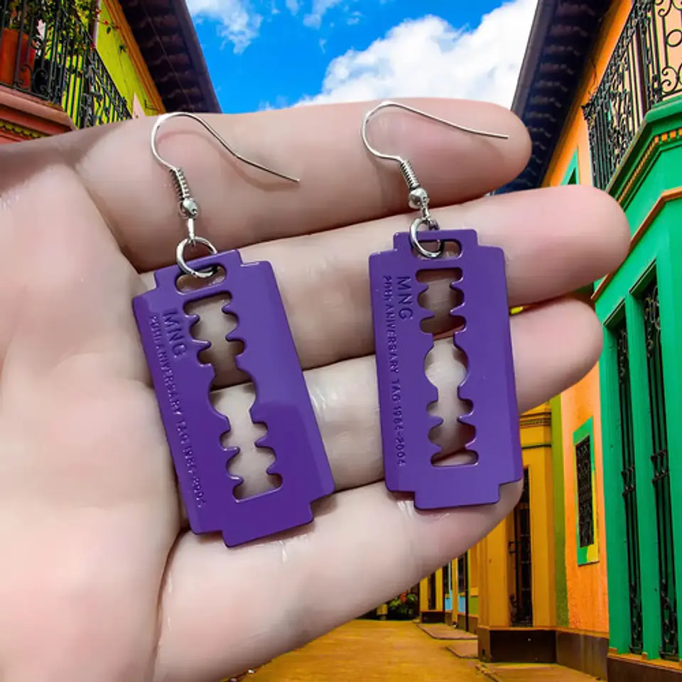 Aretes Pendientes Cuchilla Minora Hoja Afeitar Hombre Mujer 18