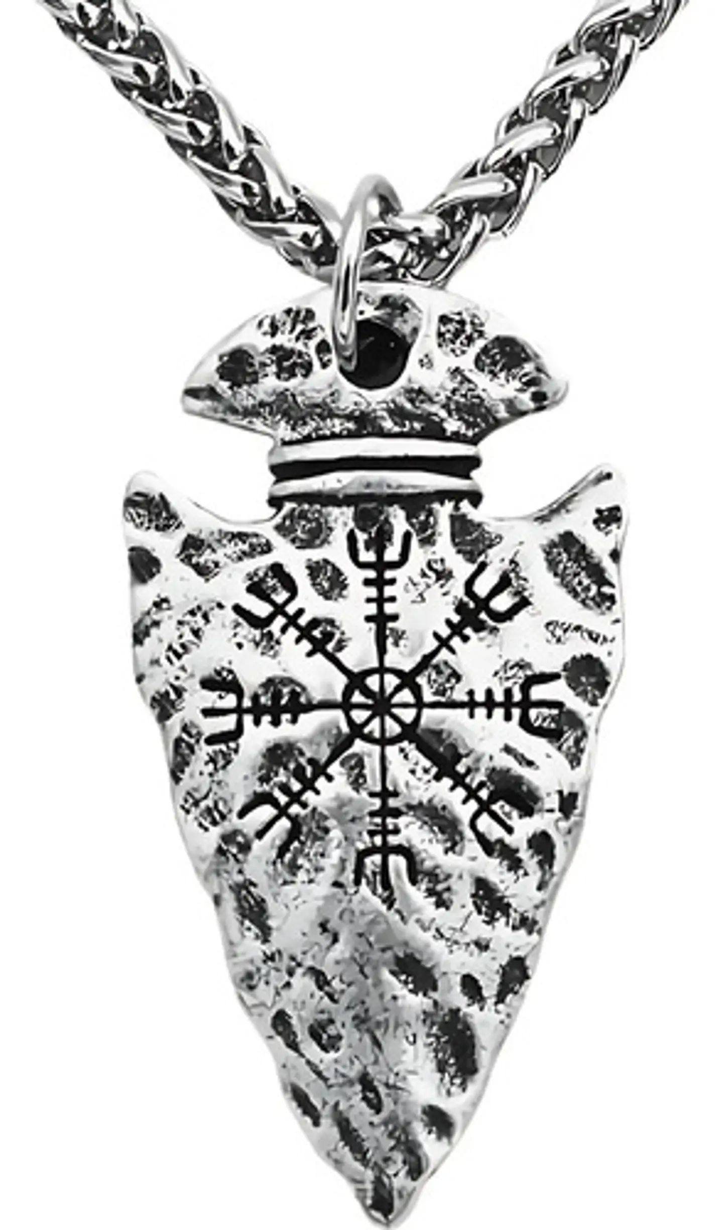 Collar Color Plata Flecha Punta Lanza Vegvisir Acero Hombre 1