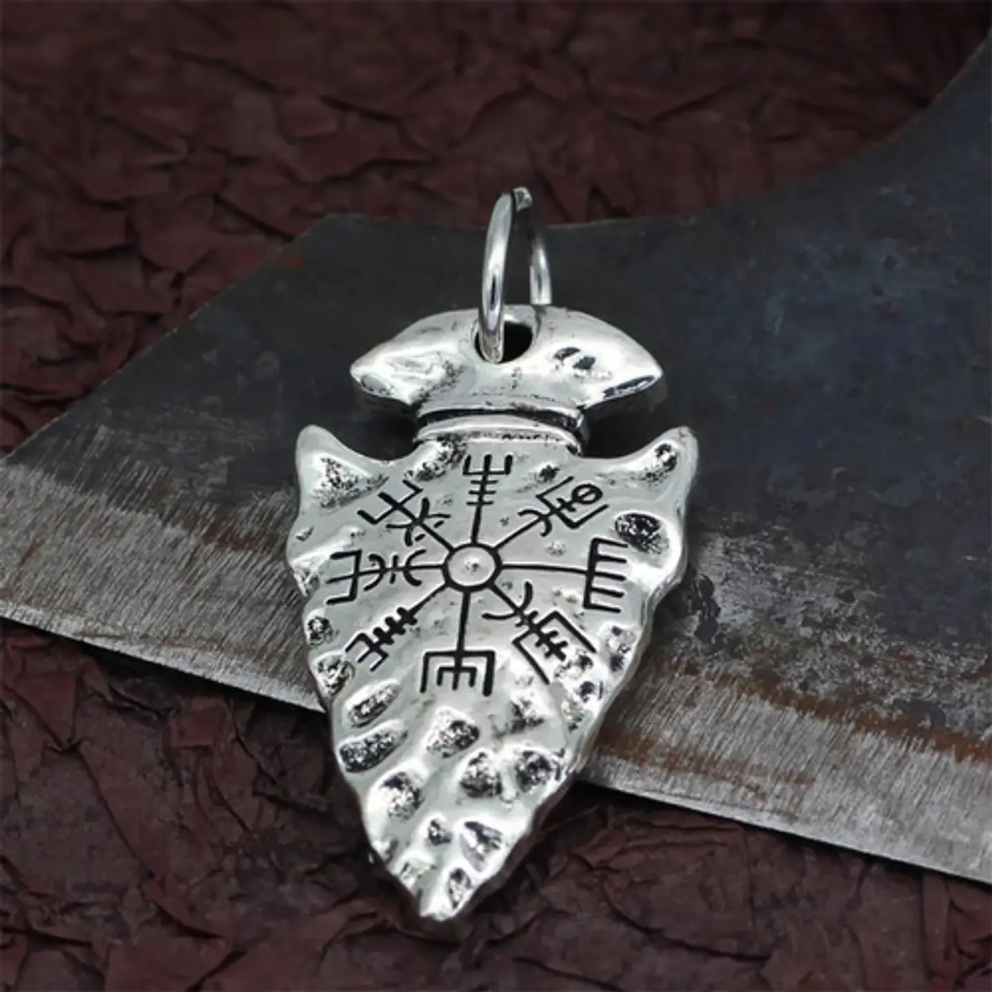 Collar Color Plata Flecha Punta Lanza Vegvisir Acero Hombre 5