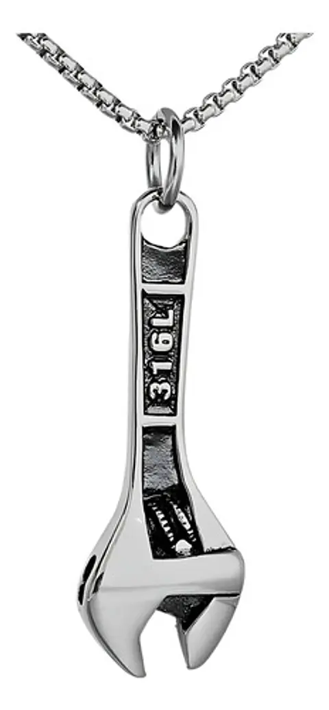 Collar Color Plata Dije Llave Inglesa Cadena De Acero Hombre