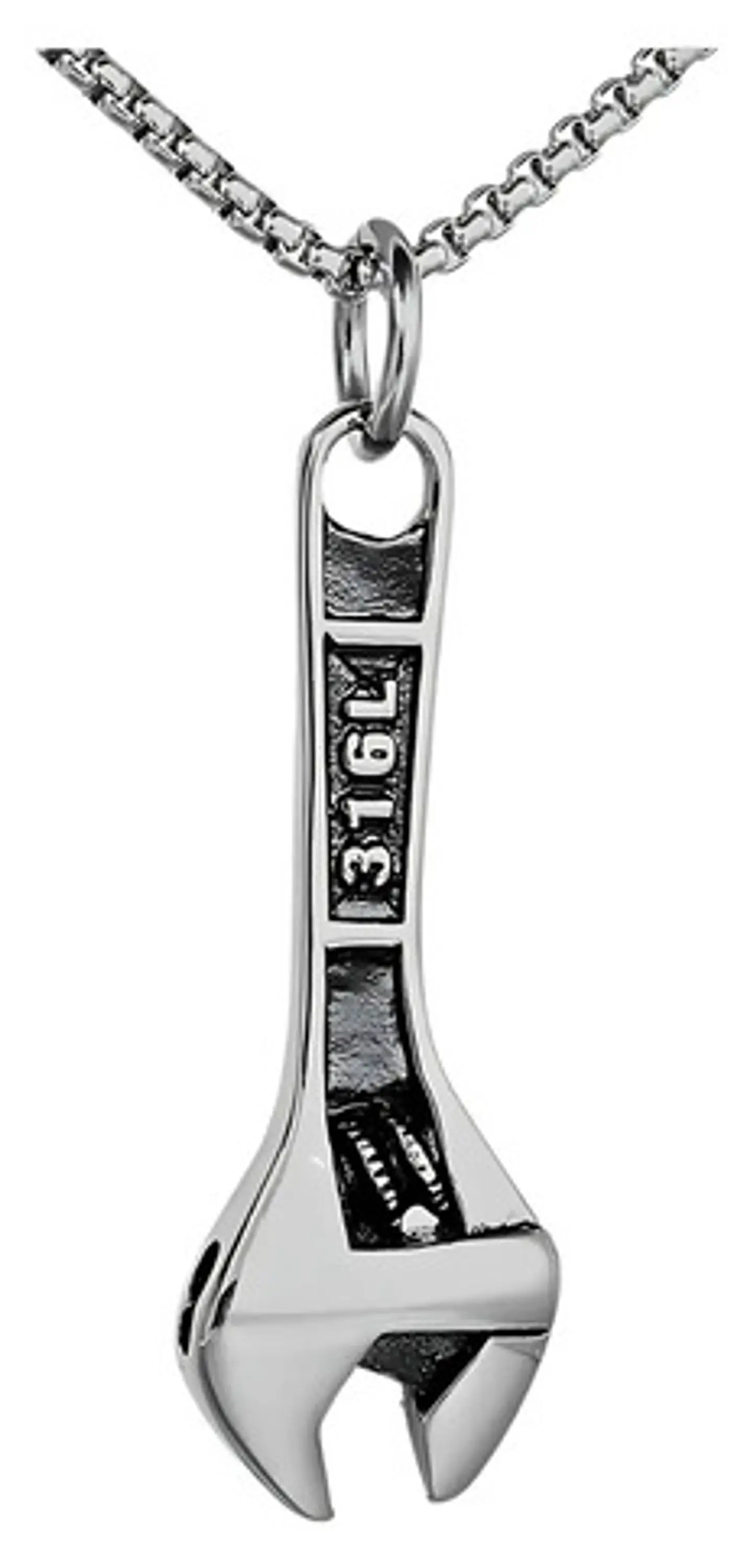 Collar Color Plata Dije Llave Inglesa Cadena De Acero Hombre 1
