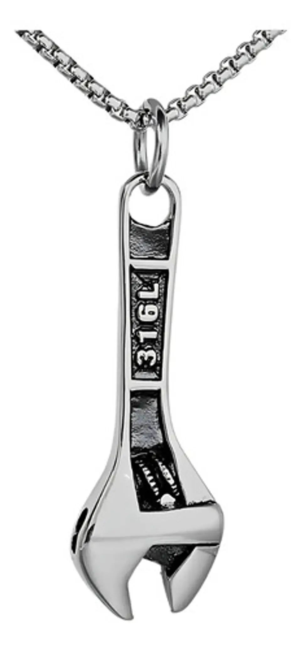 Collar Color Plata Dije Llave Inglesa Cadena De Acero Hombre 1