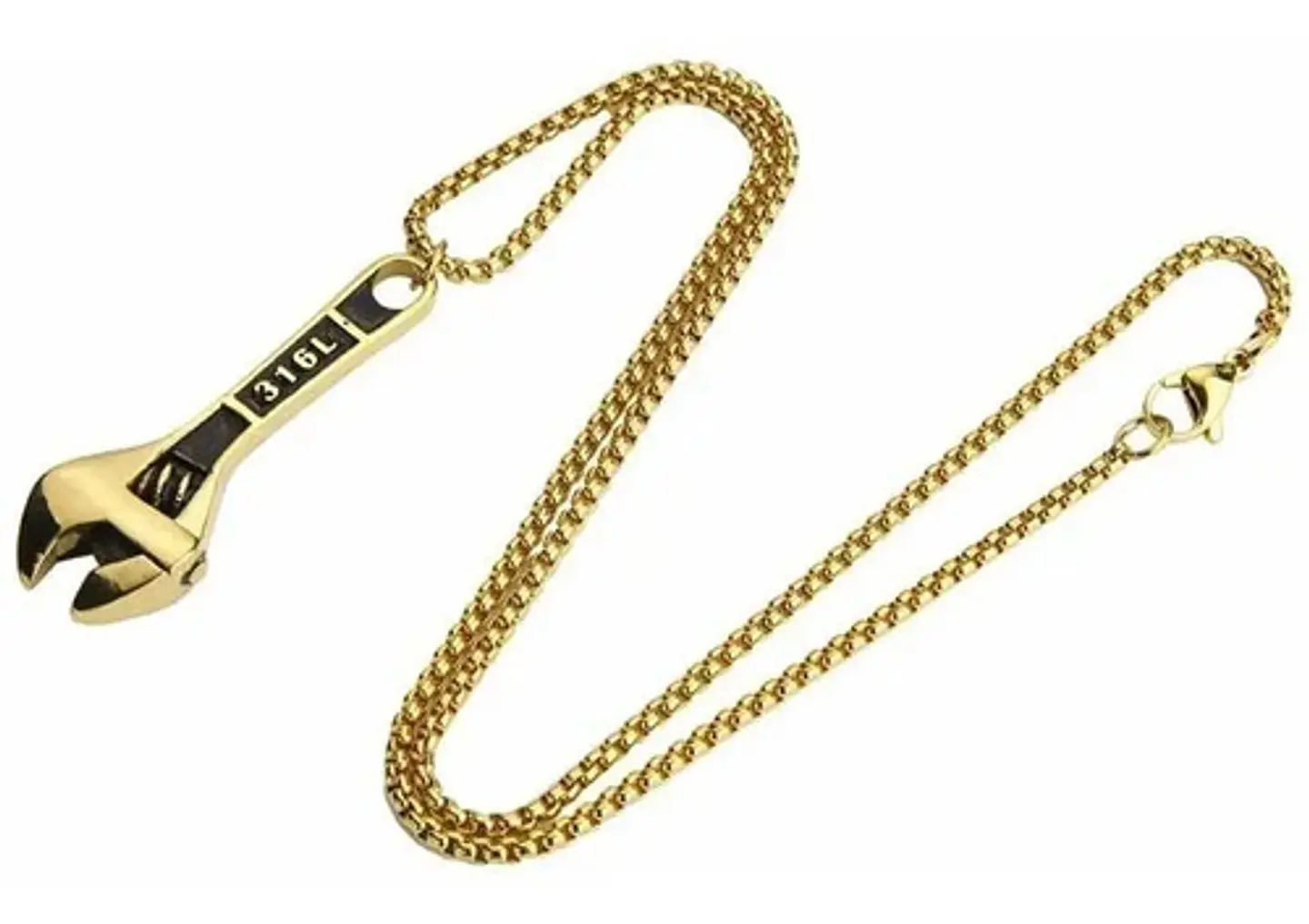 Collar Color Plata Dije Llave Inglesa Cadena De Acero Hombre 10