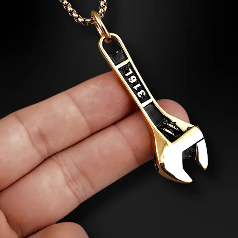 Collar Color Plata Dije Llave Inglesa Cadena De Acero Hombre 11