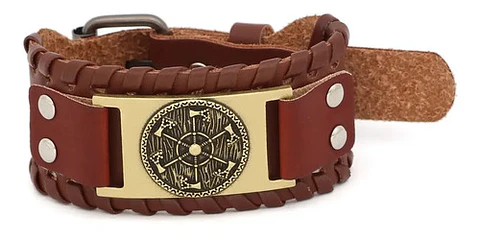 Pulsera Brazalete Cuero Amuleto Hachas Odin Vikingo Hombre