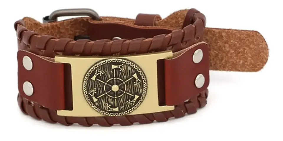 Pulsera Brazalete Cuero Amuleto Hachas Odin Vikingo Hombre 1