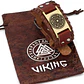 Pulsera Brazalete Cuero Amuleto Hachas Odin Vikingo Hombre - Miniatura 2