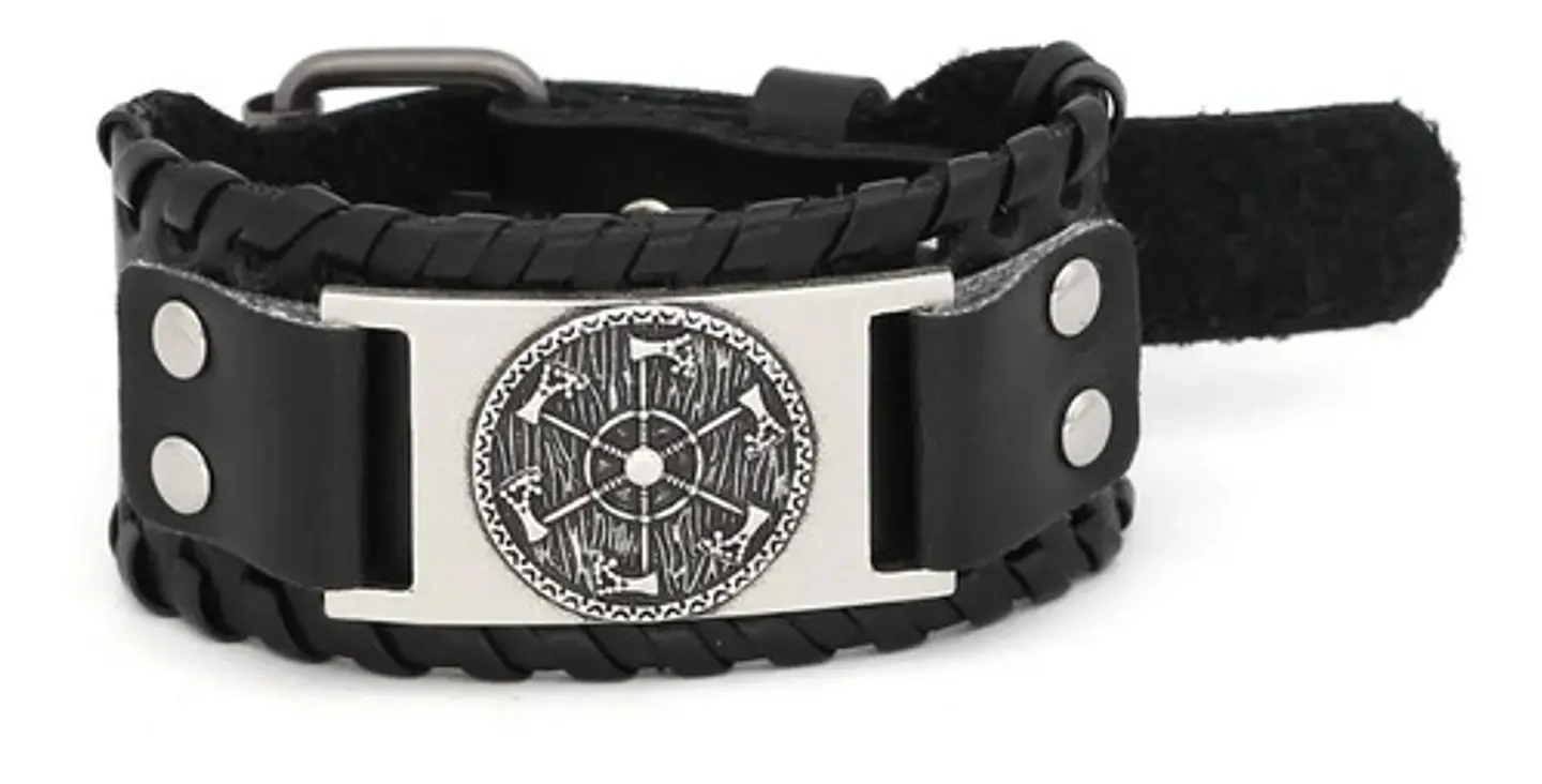 Pulsera Brazalete Cuero Amuleto Hachas Odin Vikingo Hombre 6