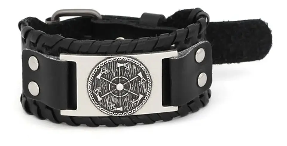 Pulsera Brazalete Cuero Amuleto Hachas Odin Vikingo Hombre 6