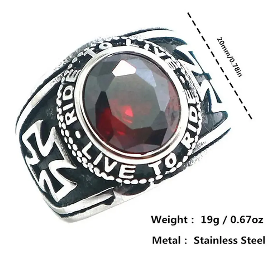 Anillo Cruz Color Plata Acero Inoxidable Piedra Roja Hombre 2