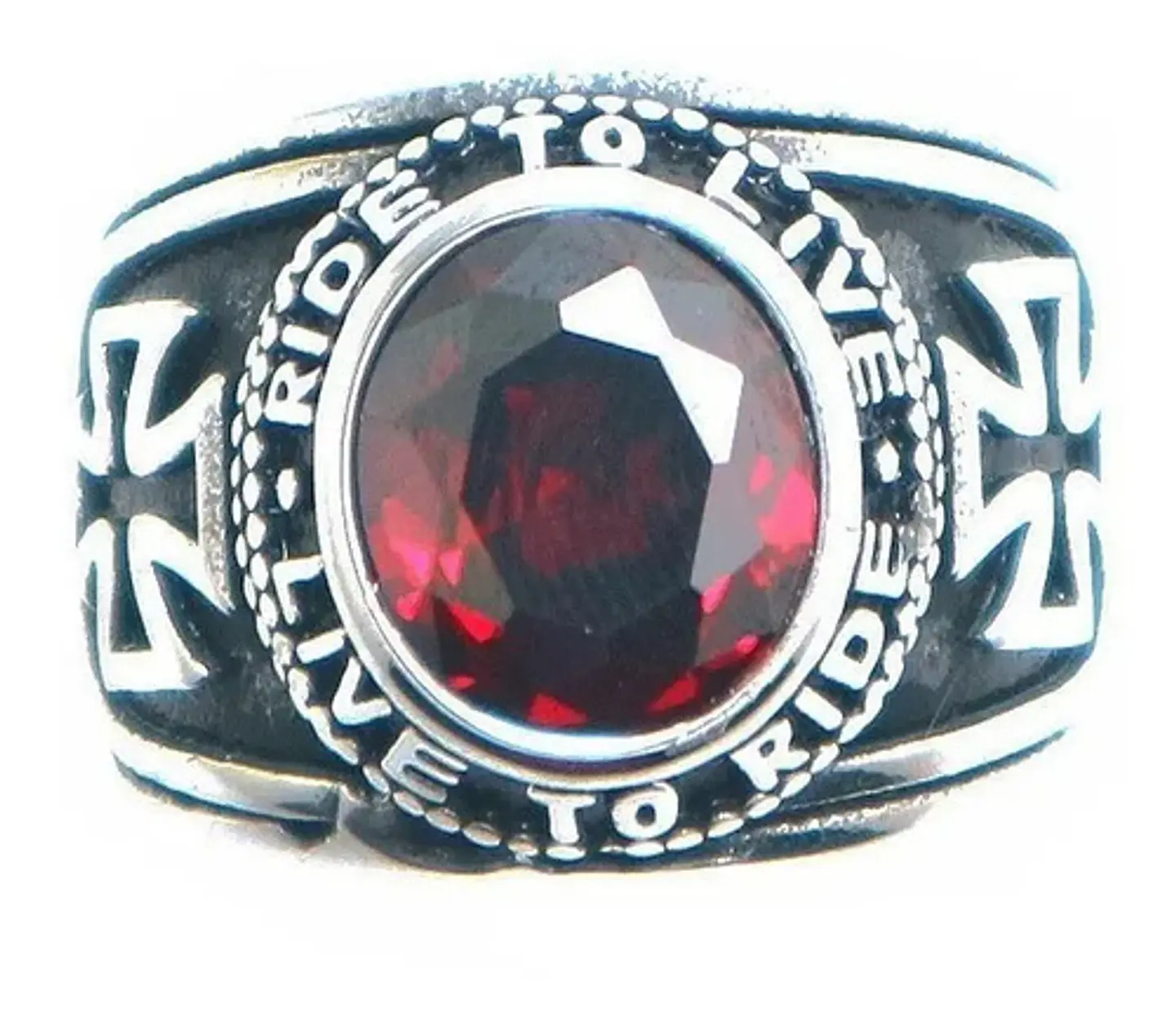 Anillo Cruz Color Plata Acero Inoxidable Piedra Roja Hombre 3