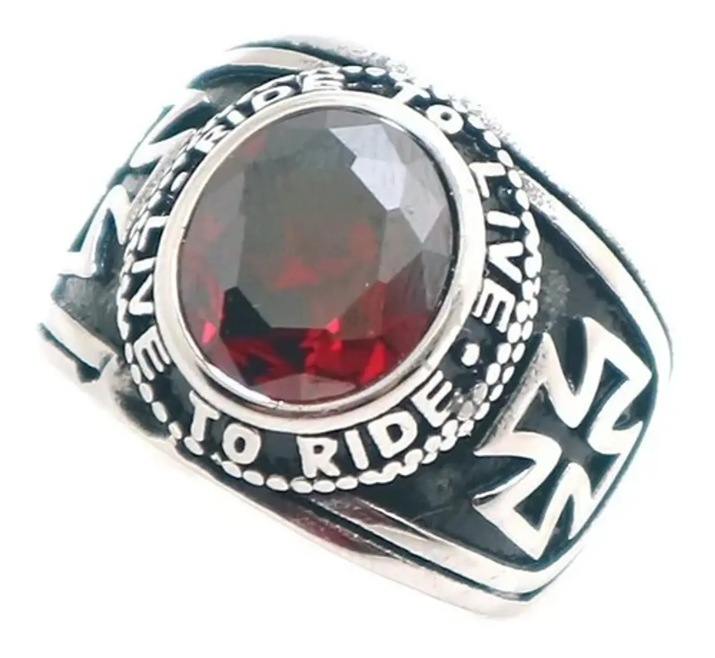 Anillo Cruz Color Plata Acero Inoxidable Piedra Roja Hombre 4