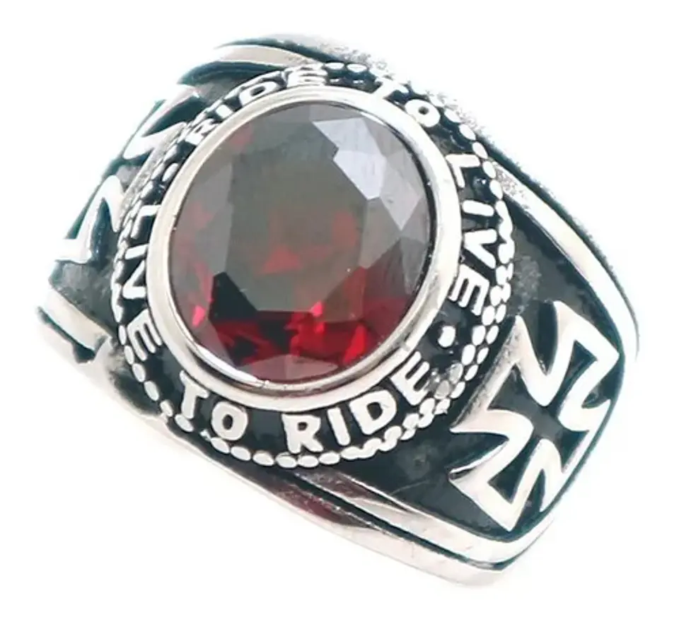 Anillo Cruz Color Plata Acero Inoxidable Piedra Roja Hombre 4