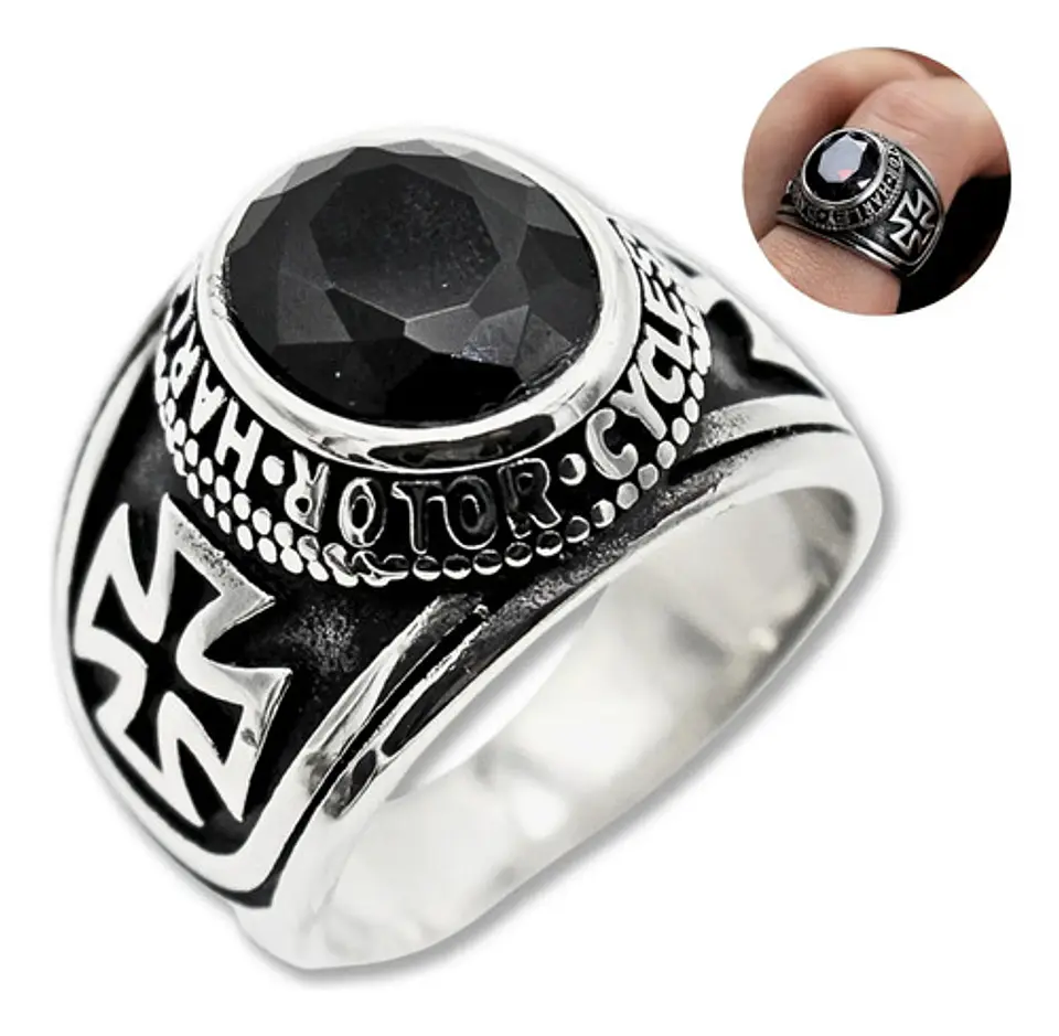 Anillo Cruz Color Plata Acero Inoxidable Piedra Roja Hombre 6