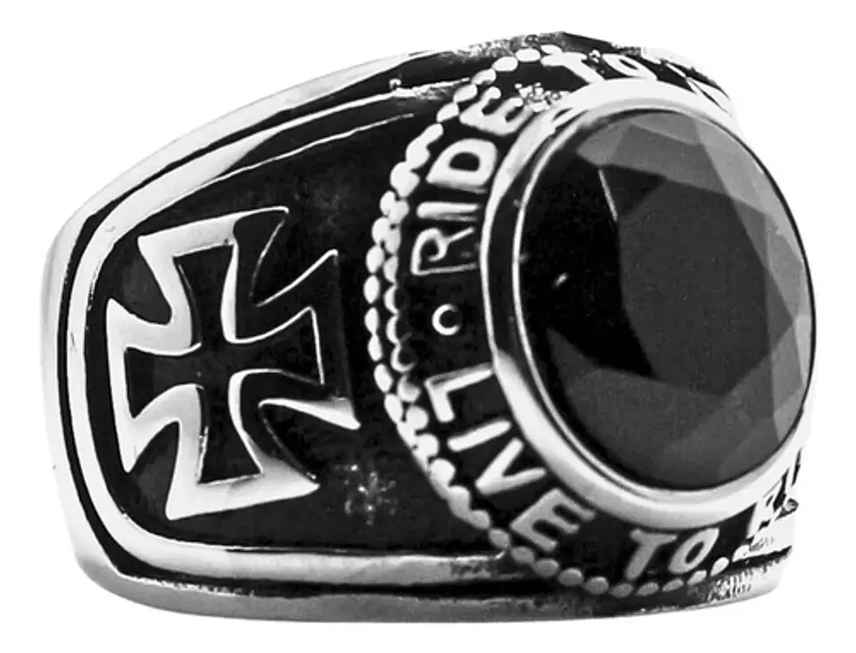 Anillo Cruz Color Plata Acero Inoxidable Piedra Roja Hombre 8