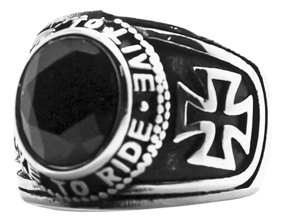 Anillo Cruz Color Plata Acero Inoxidable Piedra Roja Hombre 9