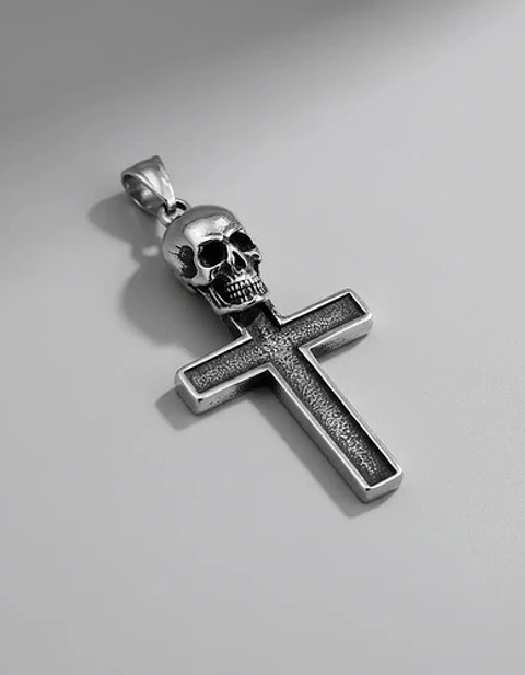Collar Color Plata Dije Calavera Craneo Gotico Acero Hombre