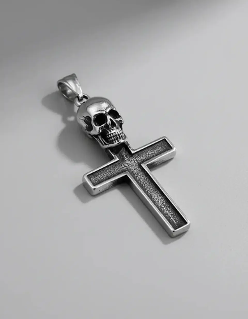 Collar Color Plata Dije Calavera Craneo Gotico Acero Hombre 2
