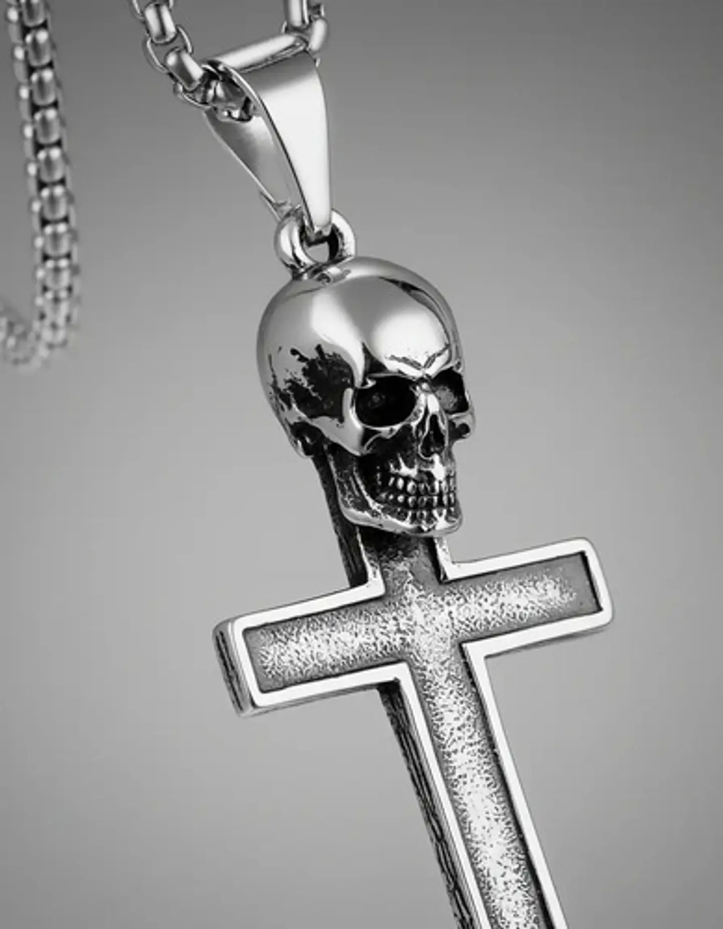 Collar Color Plata Dije Calavera Craneo Gotico Acero Hombre 3
