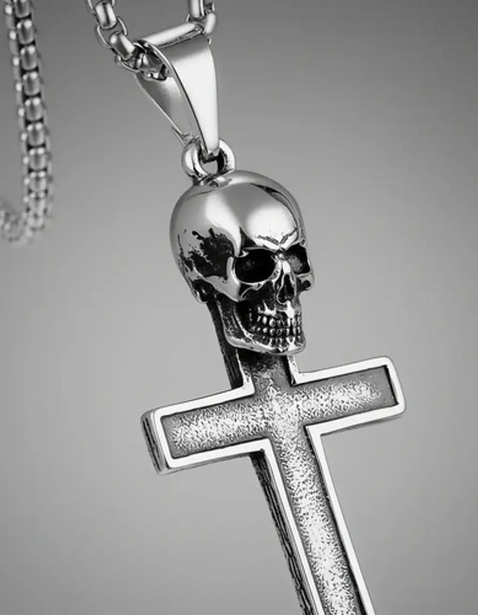 Collar Color Plata Dije Calavera Craneo Gotico Acero Hombre 3