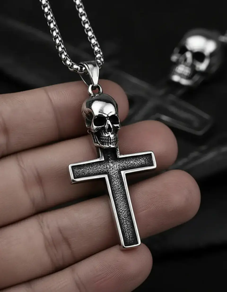Collar Color Plata Dije Calavera Craneo Gotico Acero Hombre 4