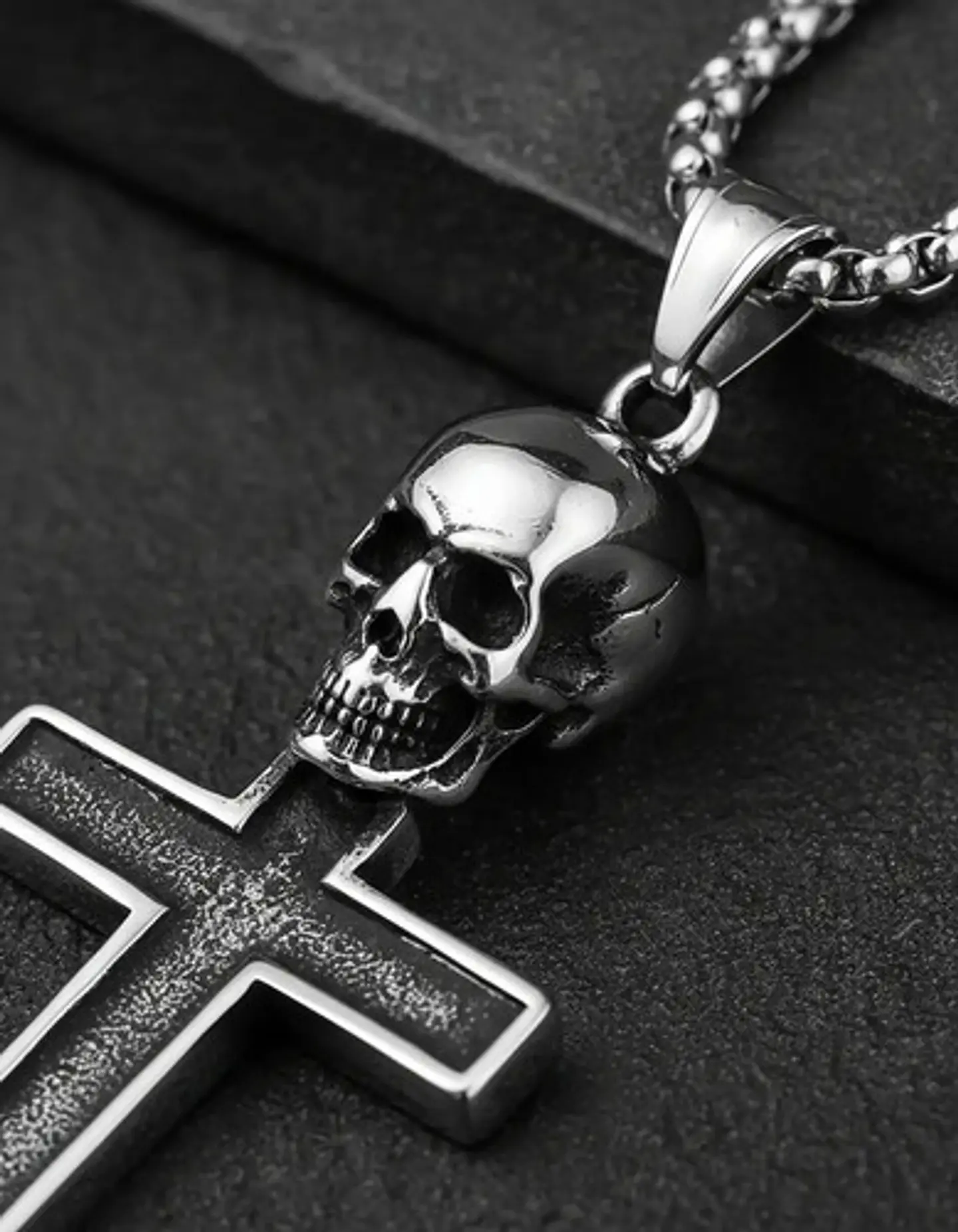 Collar Color Plata Dije Calavera Craneo Gotico Acero Hombre 5