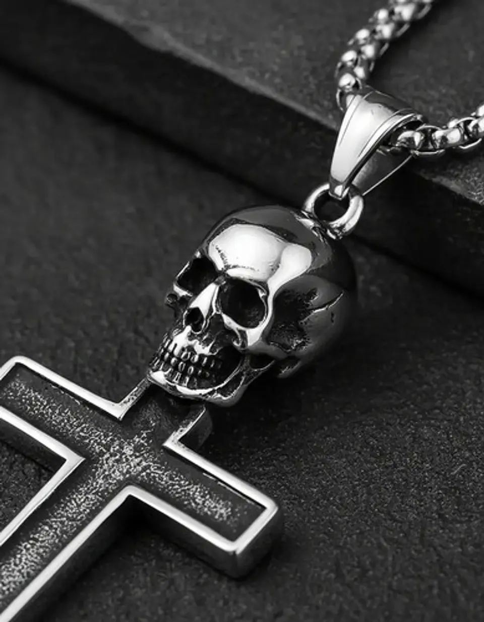 Collar Color Plata Dije Calavera Craneo Gotico Acero Hombre 5
