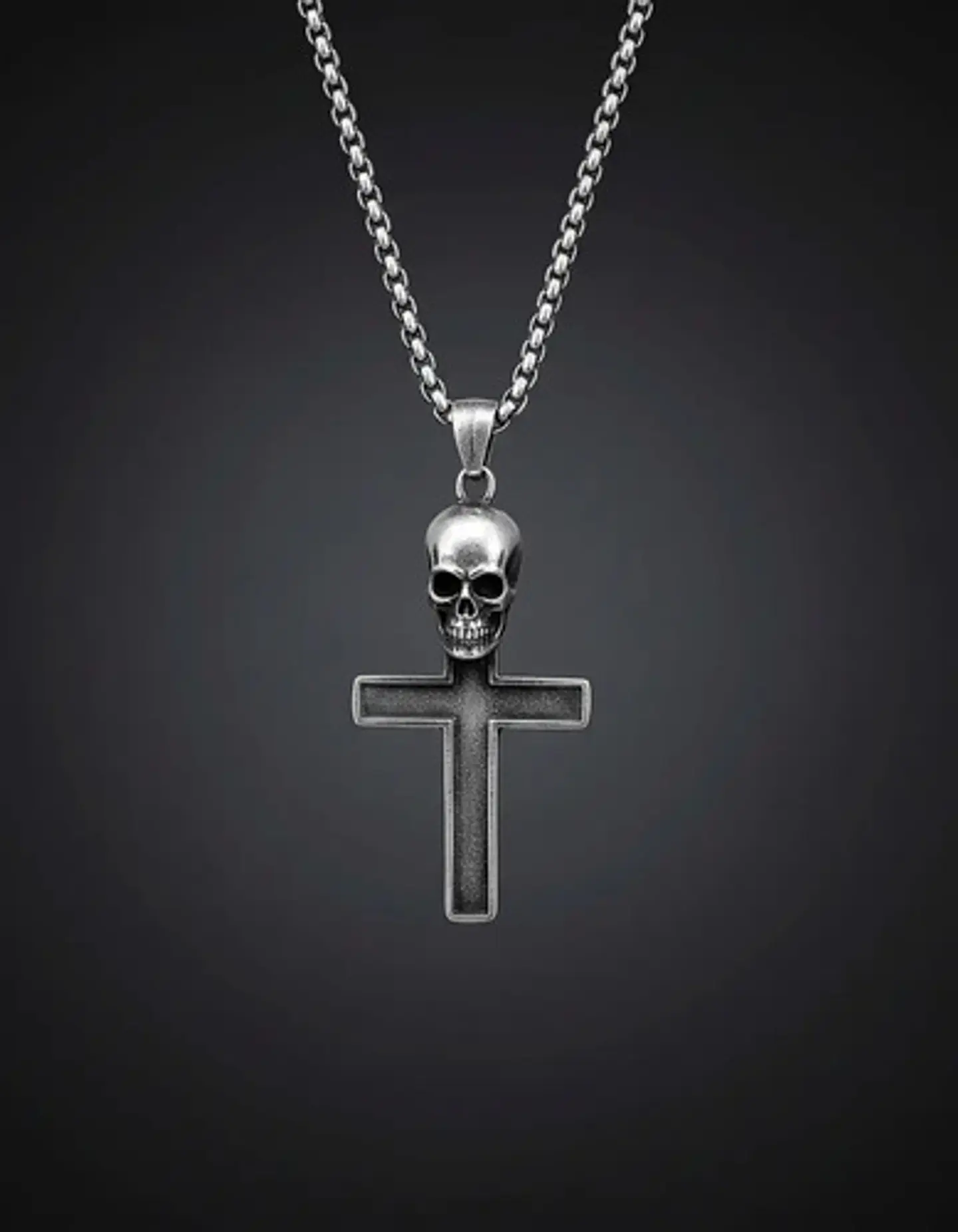 Collar Color Plata Dije Calavera Craneo Gotico Acero Hombre 6