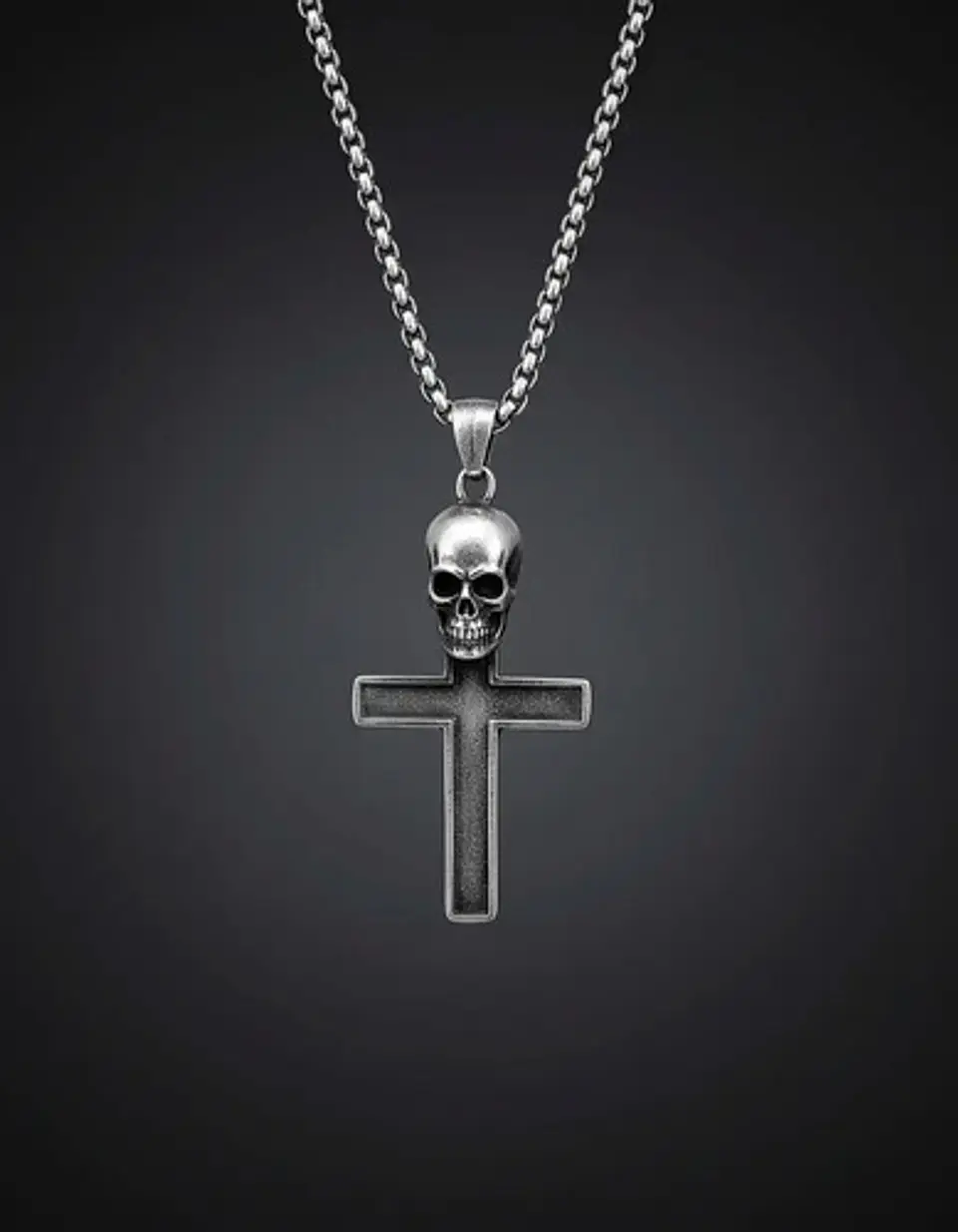 Collar Color Plata Dije Calavera Craneo Gotico Acero Hombre 6