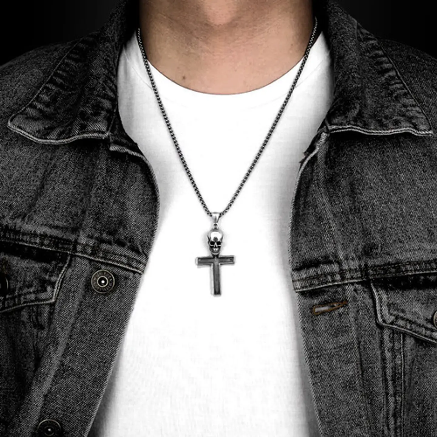 Collar Color Plata Dije Calavera Craneo Gotico Acero Hombre 8