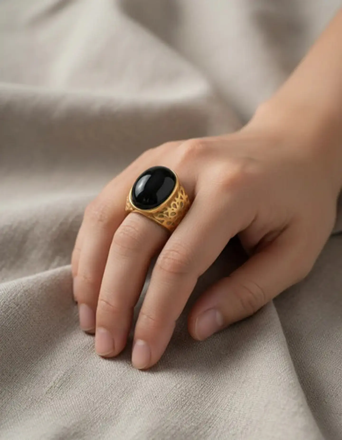 Anillo Color Oro Piedra Natural Acero Inoxidable Para Hombre 3